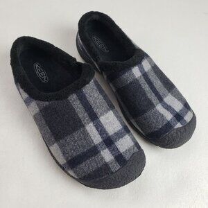 Keen Howser Plaid Slide Slipper Womens 7 Gray Fleece Lined Slip On Clog Shoe